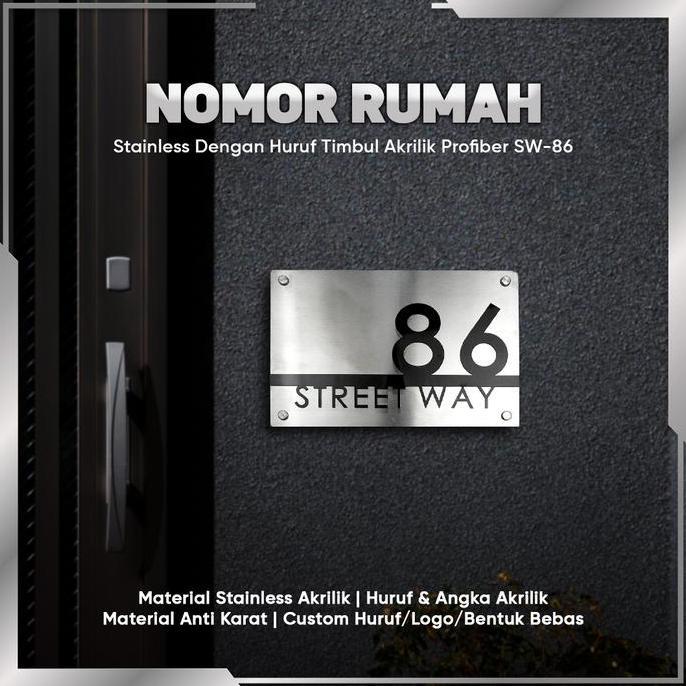 Nomor Rumah Stainless Steel SW-86 Huruf Timbul CO