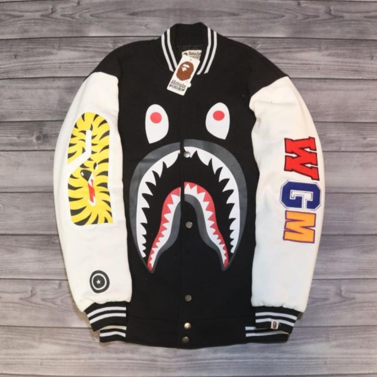 VARSITY BAPE WGM FULL TAG & LABEL - JAKET VARSITY WGM BAPE SHARK AUTHENTIC PREMIUM - AAPE BY A BATHI