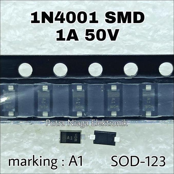 Diskon (10) Dioda SMD 1N4001 1A 50V SOD123 / IN4001 SOD-123 1N 4001 Marking : A1 putran1a