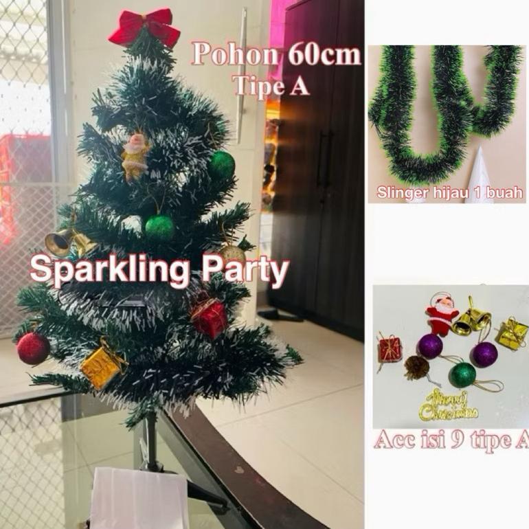 BANMOTSTORE Dekorasi pohon natal 60 cm/paket pohon natal 60 cm/paket dekorasi pohon natal LED 60 cm/