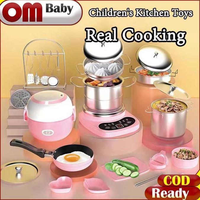 Ready55pcs Mini Kitchen Real Memasak Set Dapur Teka -teki Set Hadiah Ulang Tahun Anak Kotak Mainan T