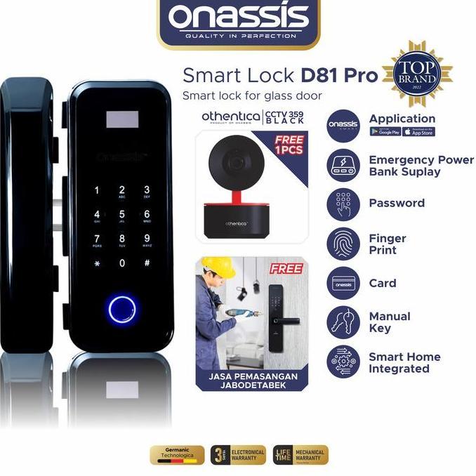 TERBARU ONASSIS SMART LOCK D81 PRO Smart Lock untuk Pintu Kaca dengan Kunci Manual & Fingerprint,Pas