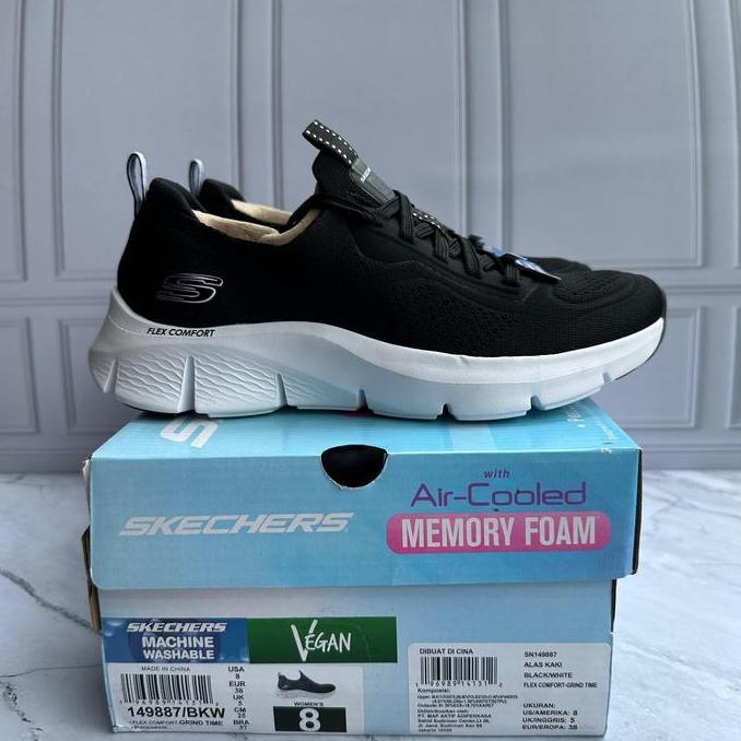 SKECHERS FLEX COMFORT SLIP ON RUNNING FOR WOMENS ORIGINAL BNIB (149887 BKW)