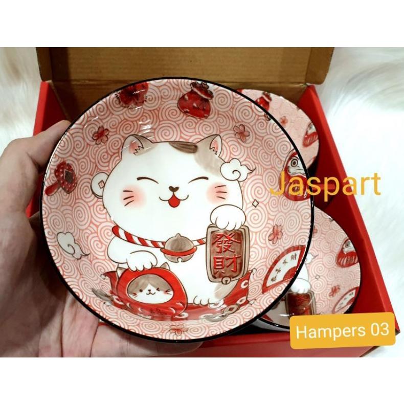 Kucing Hoki Box Set / Piring Set Lucky Cat Hadiah Gift Hampers Imlek Kotak Mangkok Keramik - DY30 Te