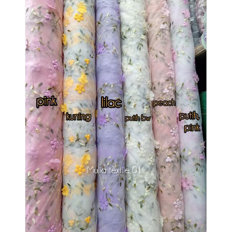 kain/bahan tile bordir bunga 3D