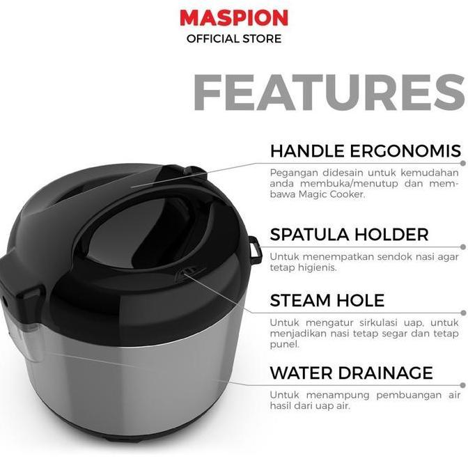 Rice Cooker Maspion MRJ 0623 BSS Panci Stainless 0,6 Liter Magic Com Penanak Nasi Warmer Steamer Min