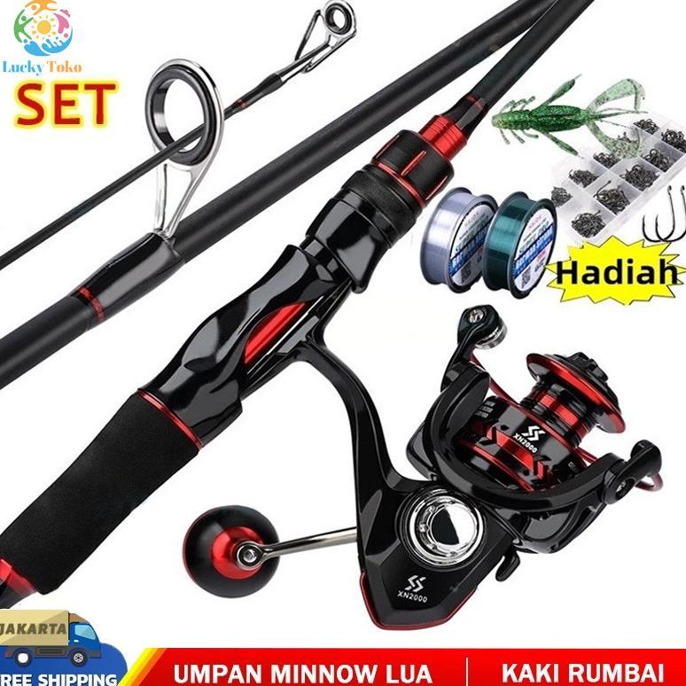 Sougayilang joran pancing 1.8m/2.1m 2 bagian pancing reel 2000 3000 4000 5000 6000 7000 joran spinin