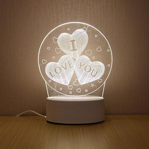 Lampu Tidur Hias LED 3D Transparan MOTIV ALLAH - I LOVE U - SARANGHAEO