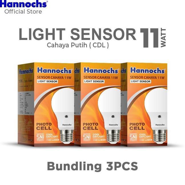 Hannochs Lampu Led Lht Sensor 11 Watt Cahaya Putih Paket 3Pcs