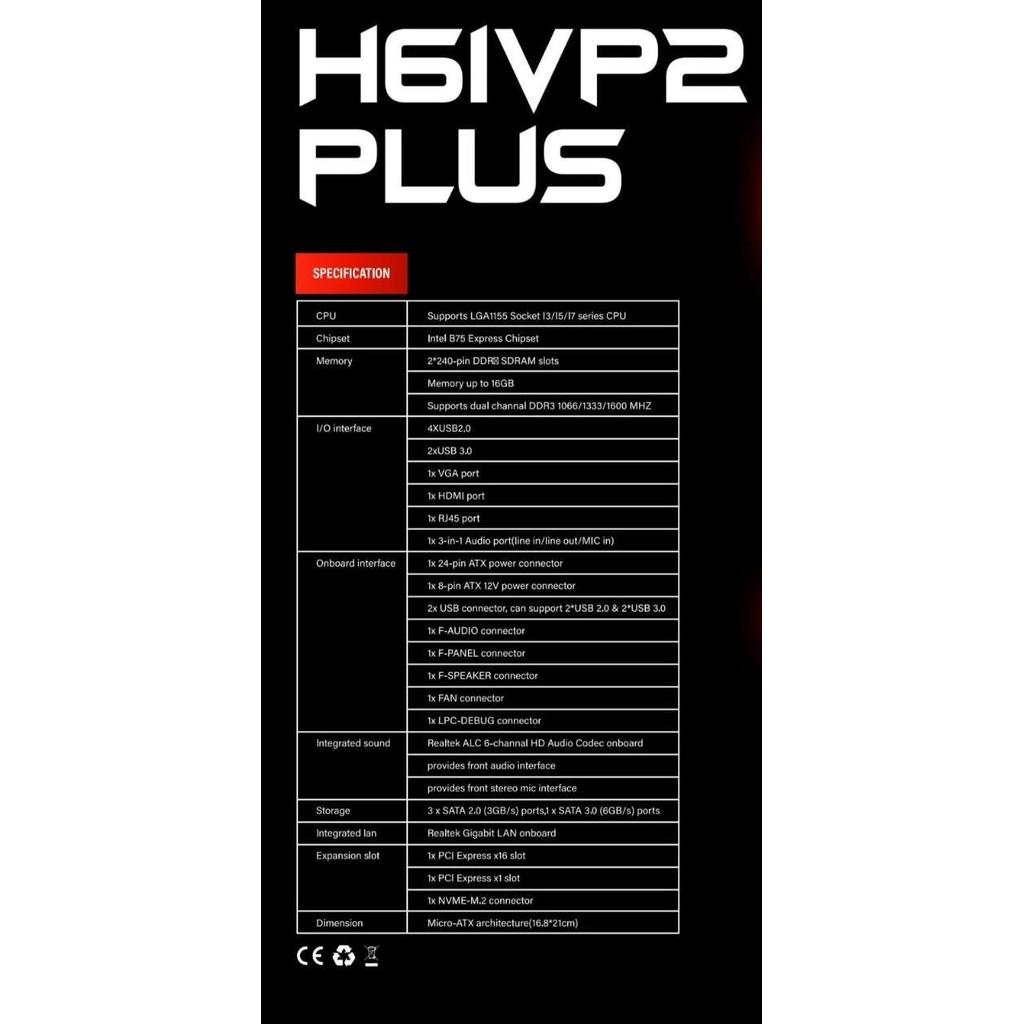 MAINBOARD /MOTHERBOARD GAMING VARRO H61 VP2 PLUS SOCKET 1155 DDR3 NVME Terlaris