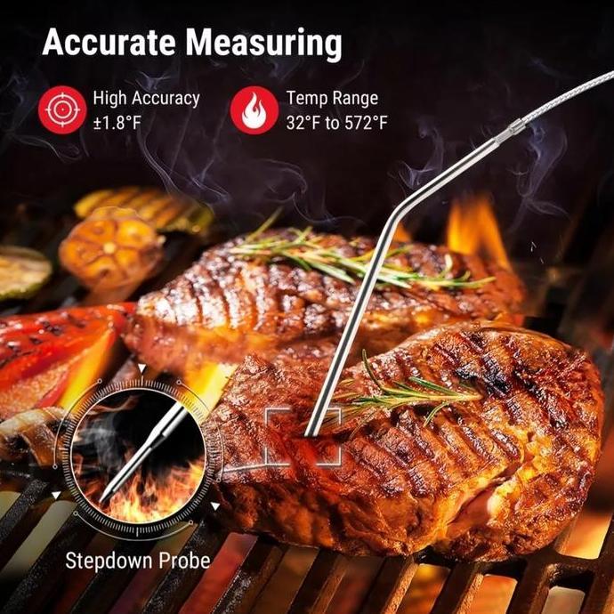 THERMOPRO TP07S 100m Wireless Thermometer & Remote f Meat BBQ w Timer CO