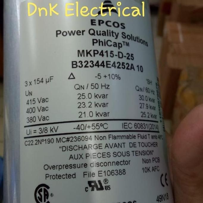 Promo Capacitor/Capasitor/Kapasitor 25kvar/25 kvar 415V EPCOS MKP415-D-25 Diskon