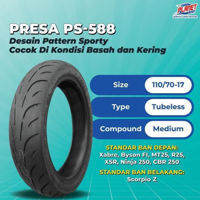 BAN MOTOR RING 17 - 110/70 PRESA PS-588 (BAN MOTOR XABRE, BYSON FI, MT25, R25, XSR, NINJA 250, CBR 2