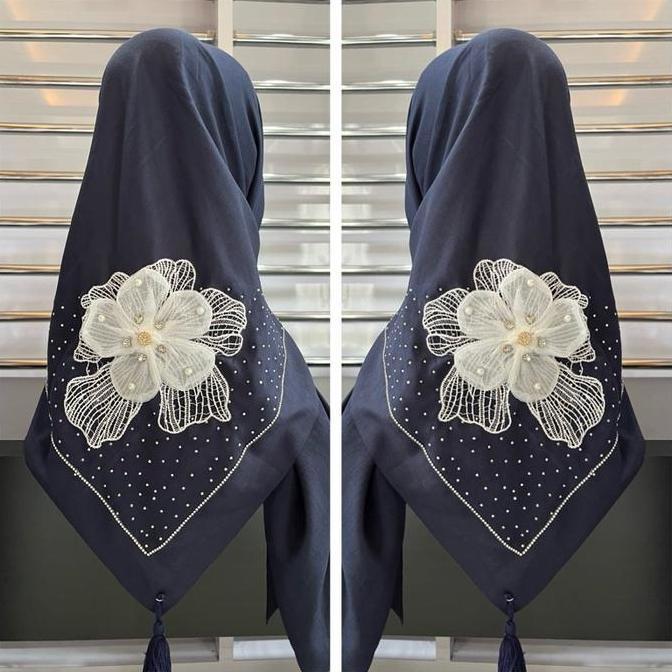Promo Hijab Segi Empat Voal Renda Payet / Kerudung Segi Empat Tasel Renda Cod