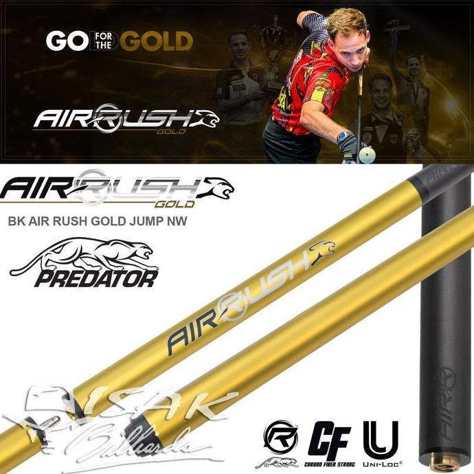 Predator Air Rush Gold Carbon Jump Cue NW - Limited Edition Stick Billiard Bola Loncat Karbon Terlar