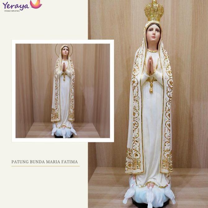 =====] Patung Rohani Katolik Bunda Maria Fatima Kualitas Mahkota Aura Pajangan Goa Maria 60cm