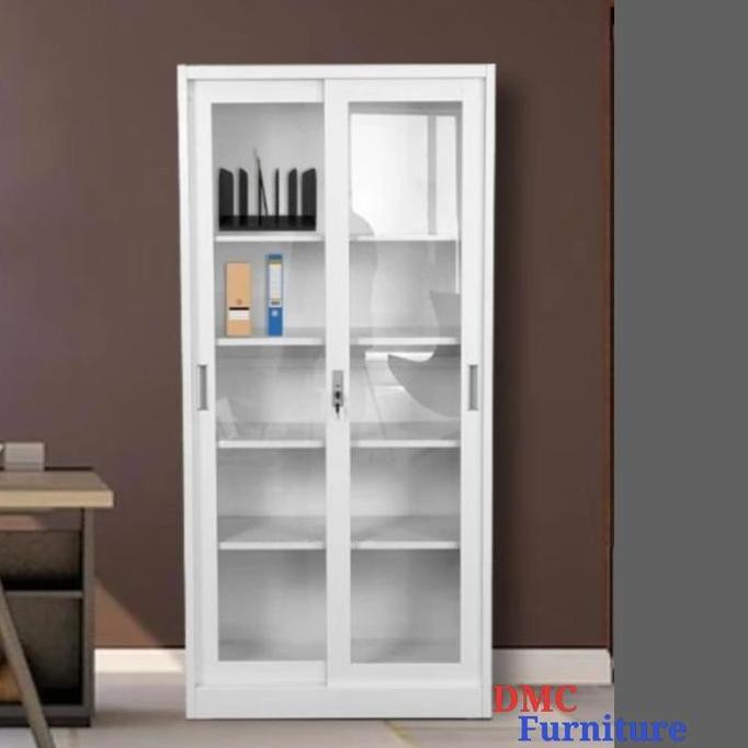Lemari arsip sliding kaca lemari arsip plat besi lemari file kantor sliding kaca putih REZ