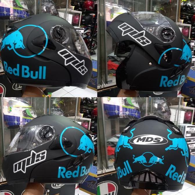 HELM MDS PRO RIDER BLACK DOFF RED BULL BLUE|MDS MODULAR Terlaris