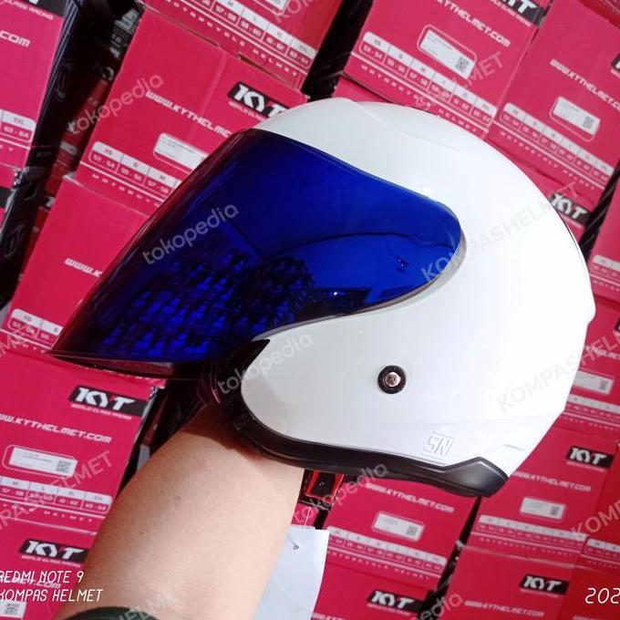 KYT HELM KYOTO SOLID WHITE VISOR VENOM IRIDIUM BLUE HARGA TERMURAH Terlaris