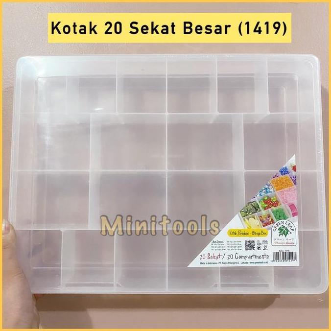 Kotak Plastik 20 Sekat Besar / Kotak Manik Manik / Green Leaf 1419