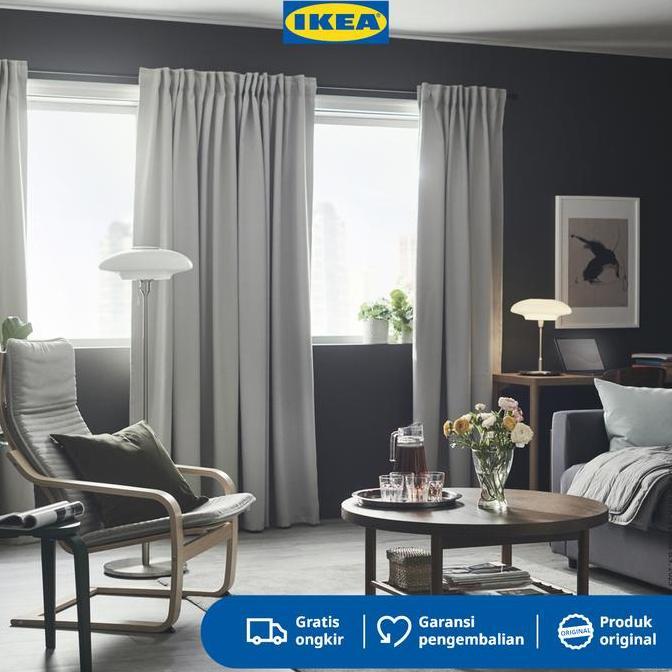 IKEA MAJGULL Gorden Anti Tembus Cahaya 1 Pasang Abu Muda 145x250 cm Tirai