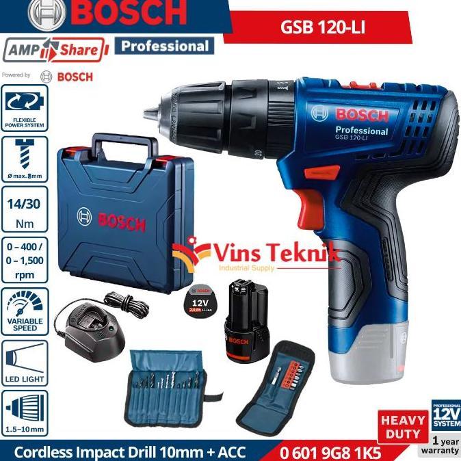 Promo Bosch Gsb 120-Li Mesin Bor Baterai 10Mm Cordless Impact Drill 12V Gsb120Li 0 601 9G8 1K5