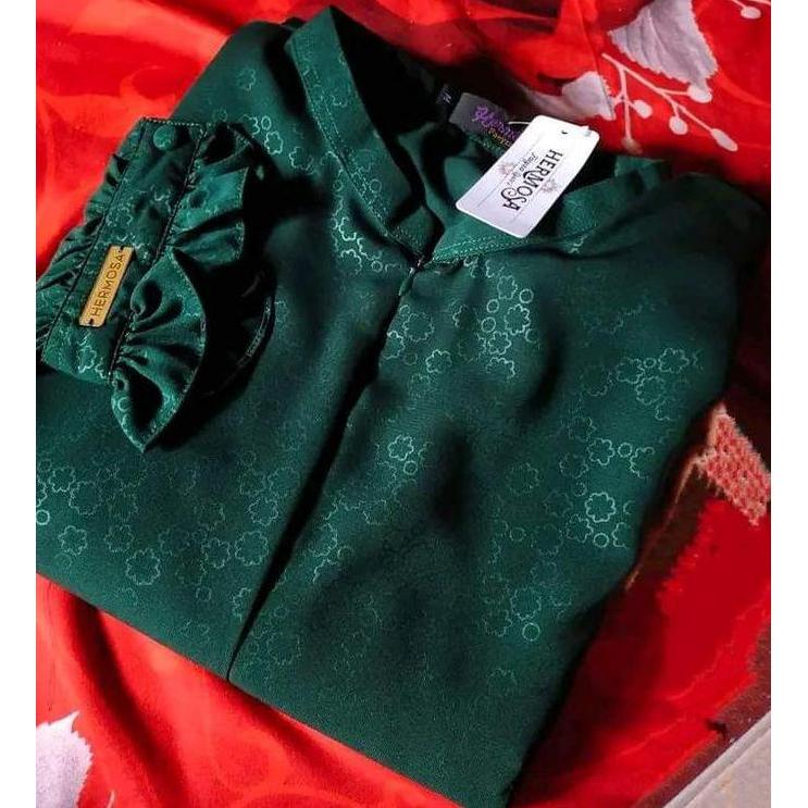 Murah Gamis Hermosa Motif Biscuit Warna Hijau Botol/Gamis Hijau Tua Hermosa/Gamis Hijau Tua Bisa Cod