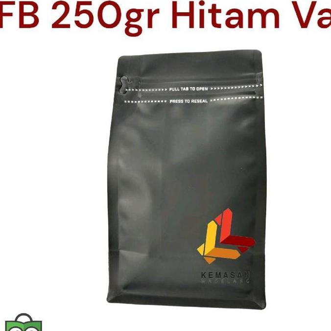 Terlaris Kemasan Kopi Ramah Lingkungan Flatbottom Hitam Valve 250Gr
