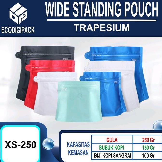 Terlaris Kemasan Kopi 100 Gram Trapesium Standing Pouch Valve Xs-250 Zipper Packaging Coffee Bag Pre
