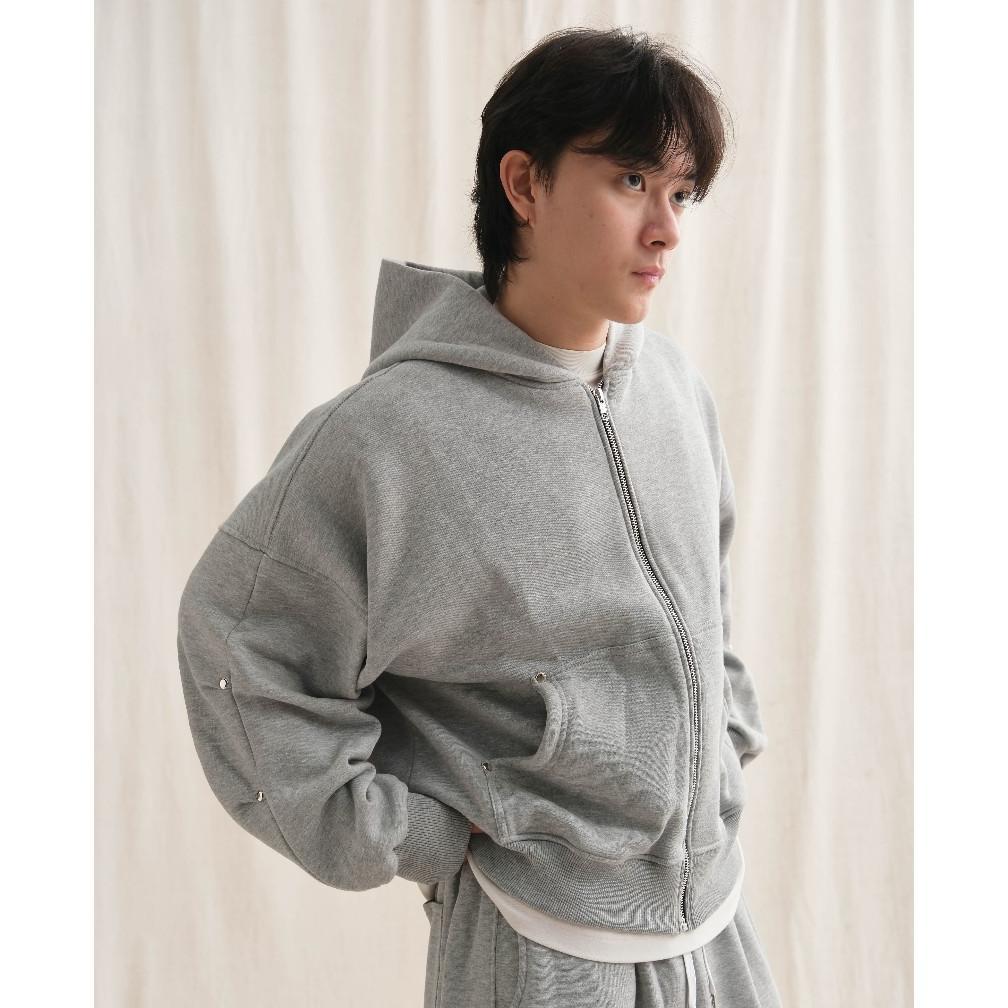 Rivet Zipper Hoodie - Misty/Black/Dark Grey