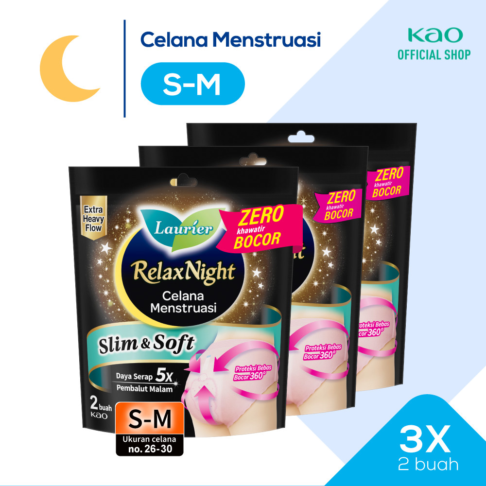 Laurier Relax Night Celana Menstruasi Pembalut Wanita Size S-M 2 Buah (Pembalut Celana) Triplepack