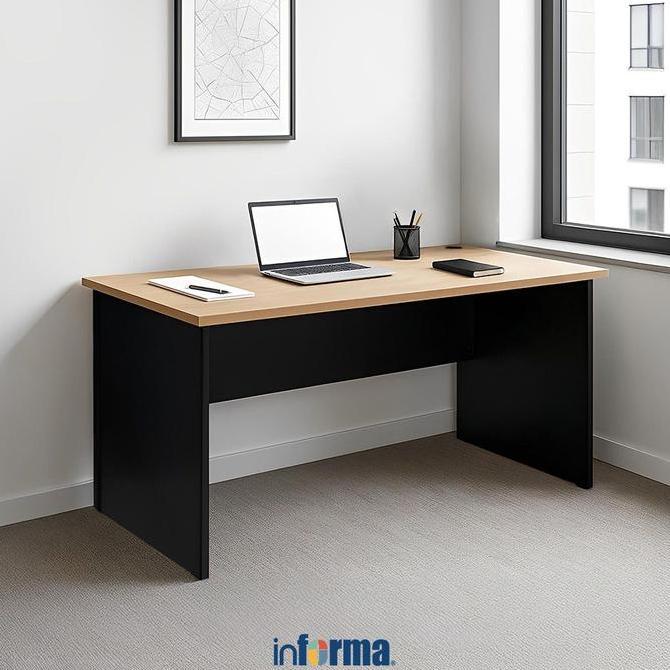 Terbaru Informa Haris Meja Kantor - Hitam/Cokelat Oak Meja Kerja Meja Belajar Minimalis Tempat Kerja