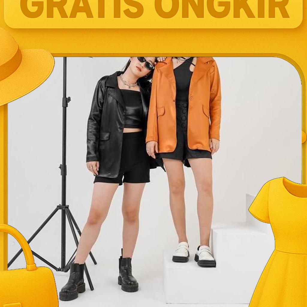Blazer Faux Leather Atasan Top Wanita