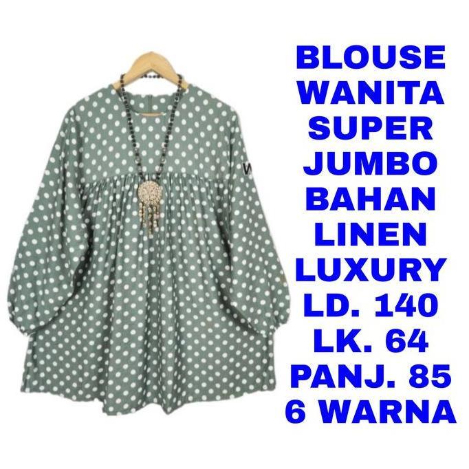 BLOUSE WANITA SUPER JUMBO LD. 140 BAJU ATASAN POLKADOT LENGAN PANJANG