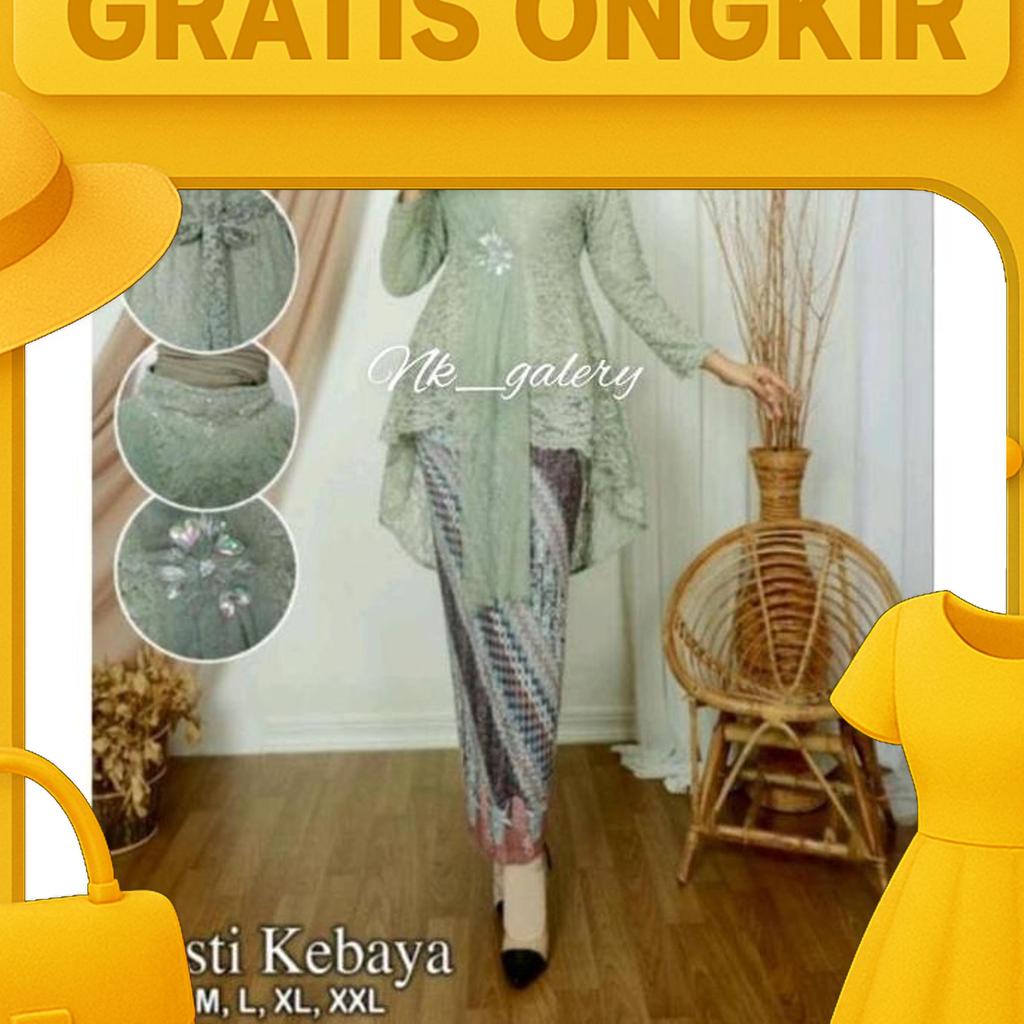 Setelan Kebaya Brokat Lesti Kejora Pesta Kondangan Wanita Baju Wisuda Lamaran Mewah Atasan Dress Rem
