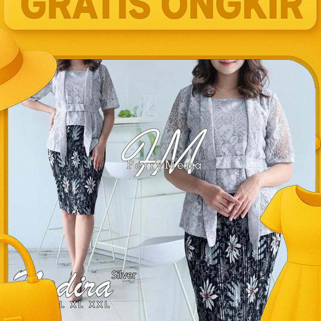 Setelan Kebaya Brokat Lengan Pendek / Kebaya Kutubaru / Rok Pendek