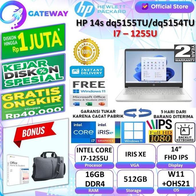 Terlaris Laptop Hp 14S I7-1255U 16Gb 512Gb Ssd Irisxe W11 Ohs 14"Fhd Ips Dq5155Tu / Dq5154Tu