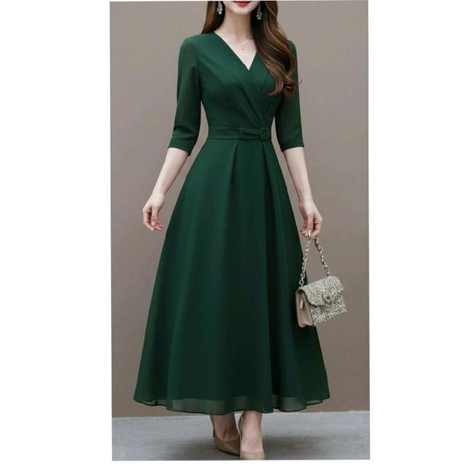 Nirmala Midi Dress Pesta Korean Style-Dress Natal Mewah Terbaru-Dress Bridesmaids-Dress Putih Hitam 