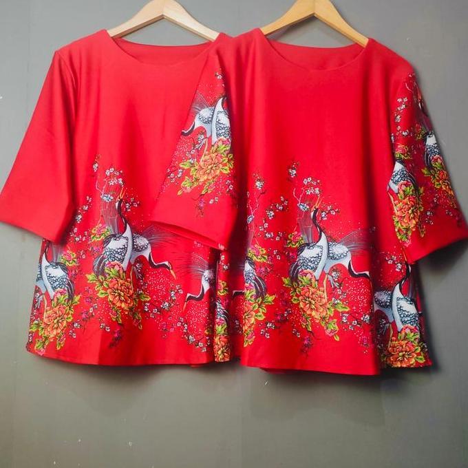 WK BLOUSE WANITA JUMBO LD 110 120 130 ATASAN MERAH NATAL IMLEK SINCIA