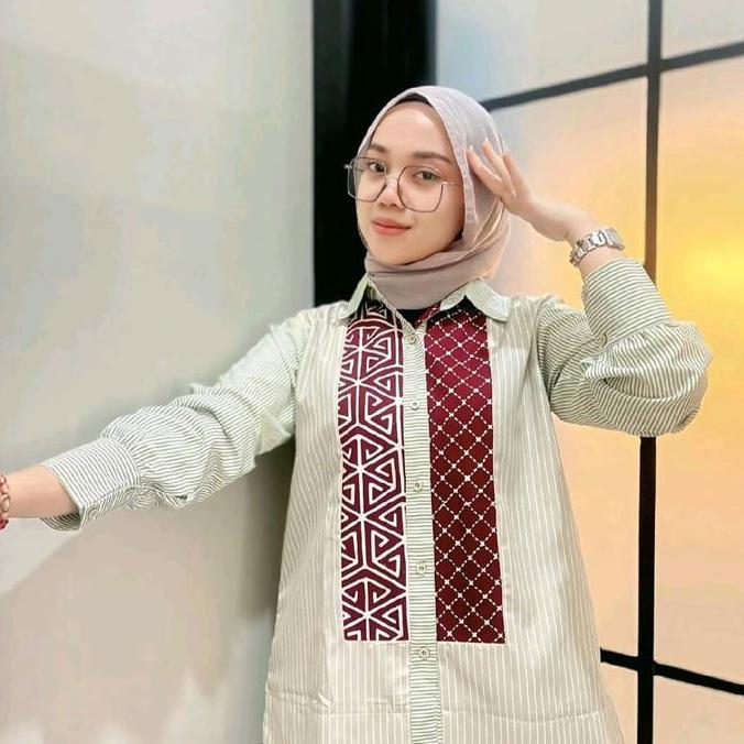 SAIARA ALIVA HIJAU KEMEJA BATIK KOMBINASI