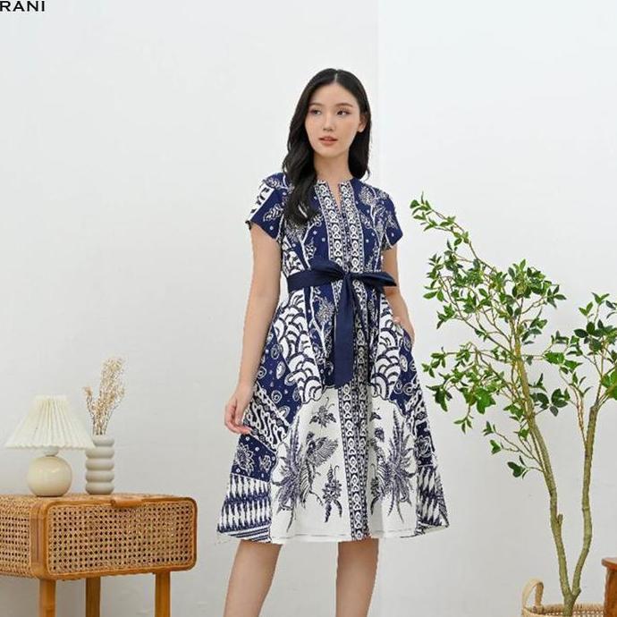 Evercloth Refa / Rani Long Dress Wanita Batik Couple Modern Dress Batik Modern