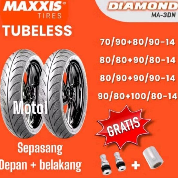 Paket Ban Maxxis Diamond Tubless MA-3DN Pilihan Ring 14 - Motorcycle