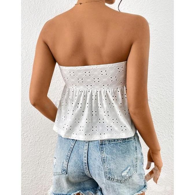 SHEIN Priv Eyelet Embroidery Tie Front Tube Off Shoulder Top sexy top