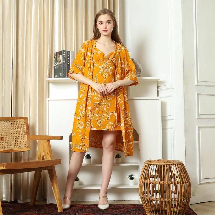 660587 Cynthia Kemuning Kimono Set 2 in 1 All Size - Yellow