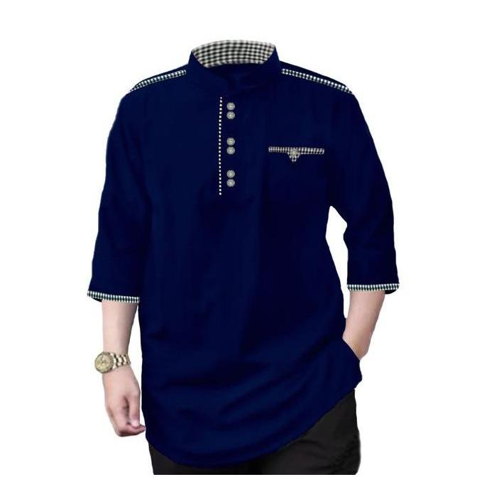 NEW KURTA TOJIRO Baju Koko Qurta Pria Muslim Dewasa Lengan 3/4 Katun Toyobo Kombinasi M L XL XXL XXX