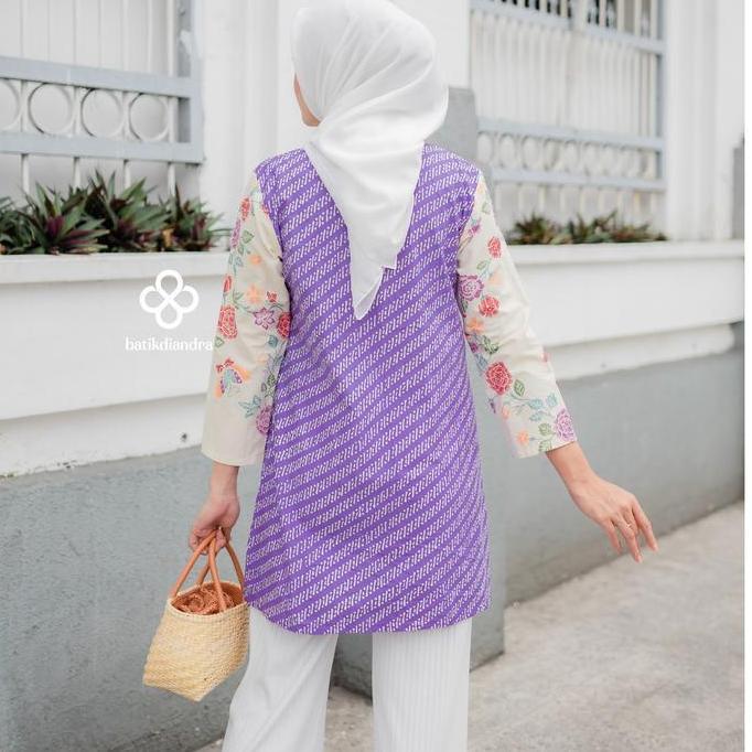 Batik Dress Calya Ungu - batik kerja wanita atasan blouse batik seragam batik modern batik hijab bat