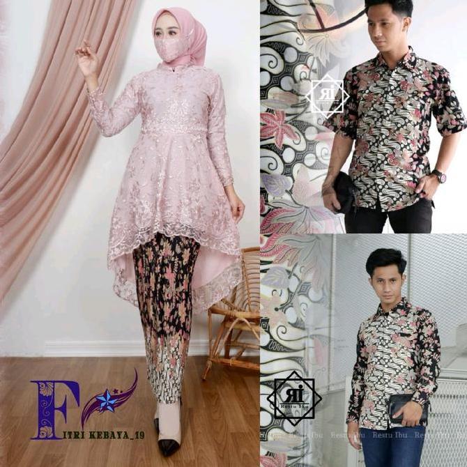 Setelan Pasangan Couple Kebaya Tunik Payet Brokat Tile Baju Sarimbit Kemeja Batik Pria Katun Keluarg