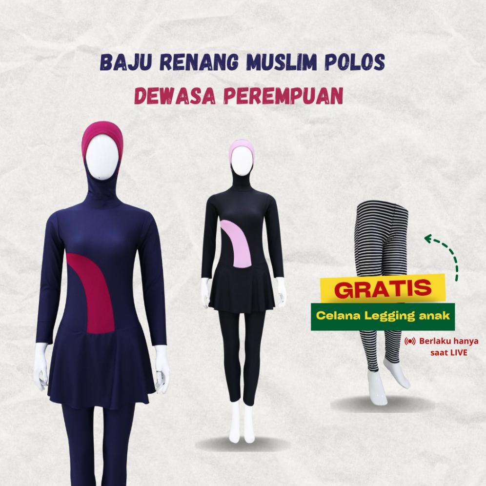 Assalam - [1 Set] Baju Renang Wanita Muslim Dewasa Polos Jumbo Cup Bh - Birday Sale