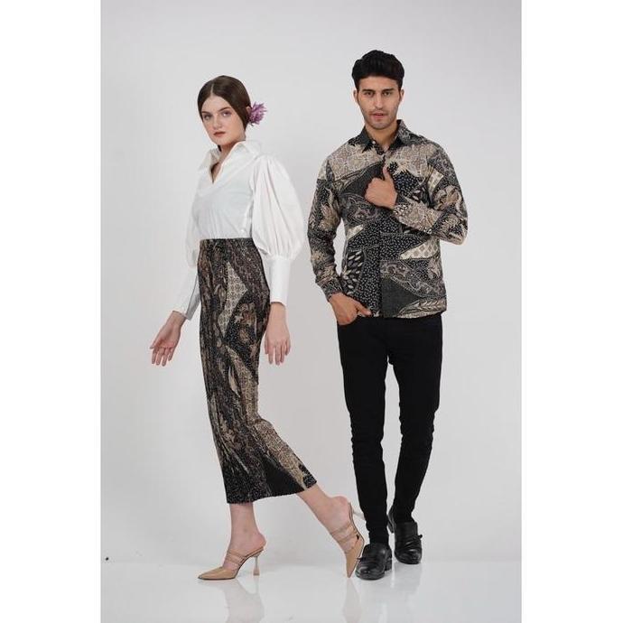 Couple kemeja batik dan rok plisket motif terbaru kemeja batik dewasa rok rempel plisket bahan semi 