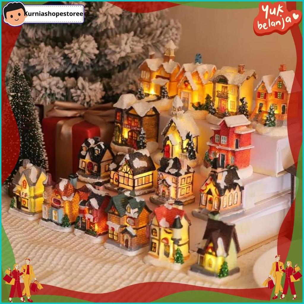 Baru Hiasan Dekorasi Natal LED Rumah House Ornamen Christmas Aksesoris Xmas / Miniatur Rumah Lampu L